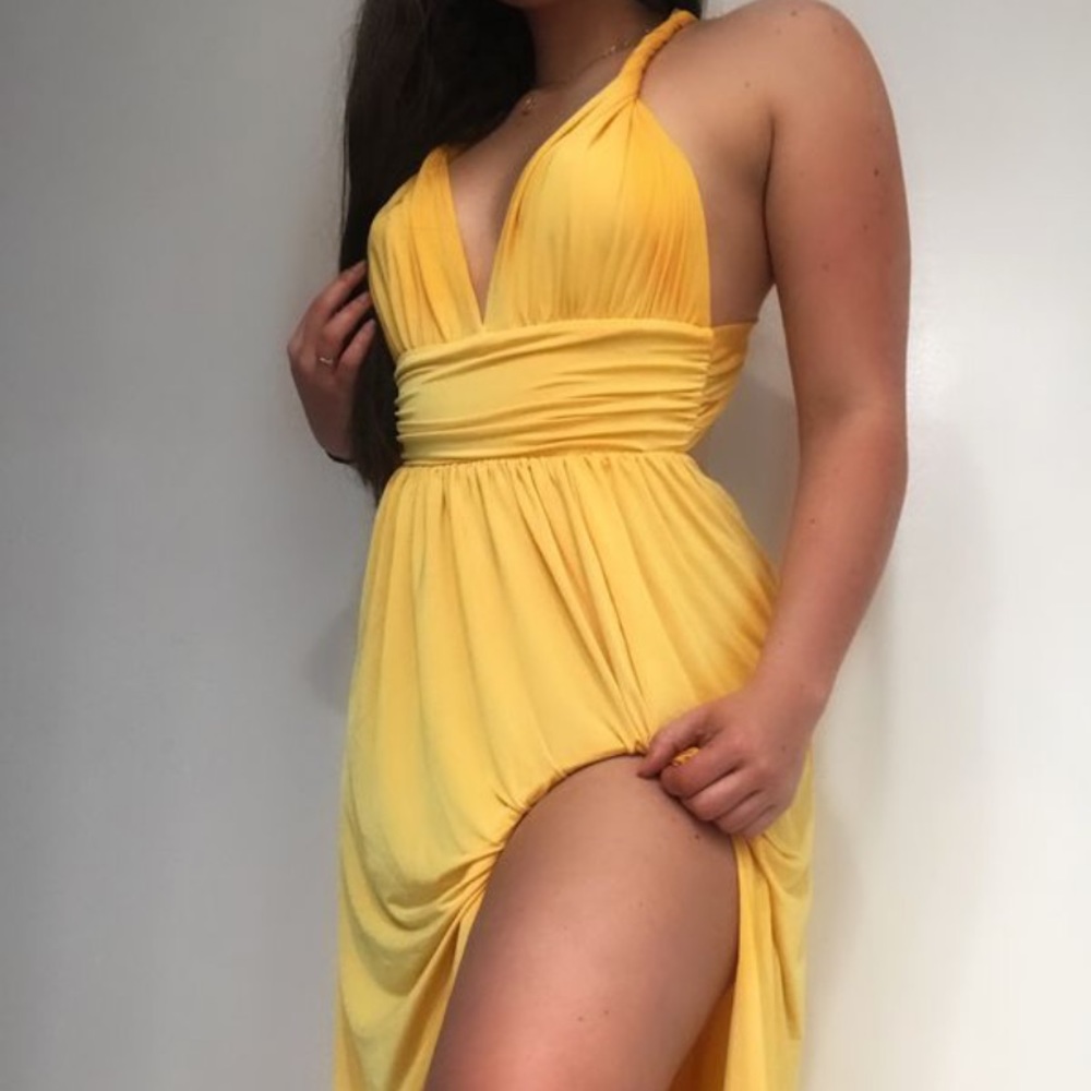 Yellow maxi backless beach dress